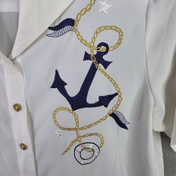Womens Westbound Nautical White Shirt Anchor & Rope Embroidery Button Up Size 12 - Picture 2 of 8